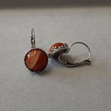 Sávos achát valódi ásvány-fülbevaló 12mm