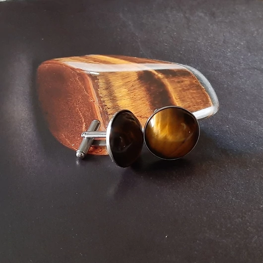 Mandzsettagomb 20 mm tigrisszem kabochonnal, nemesacél alappal 1 pár